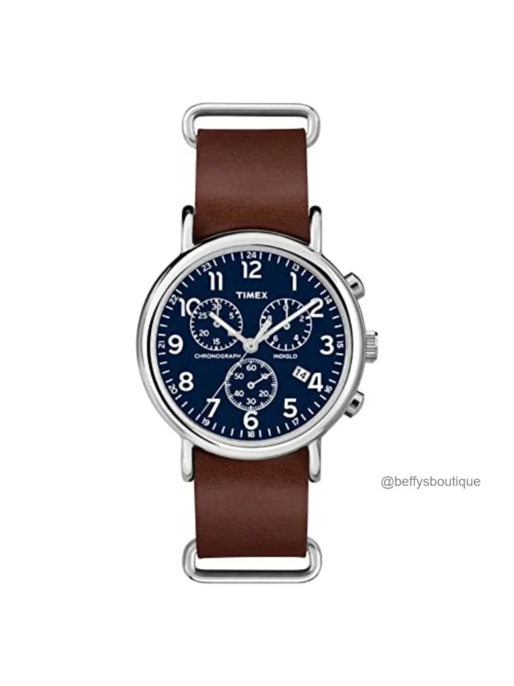 Timex Weekender Chrono 40mm Watch Genuine Leather Strap Indiglo